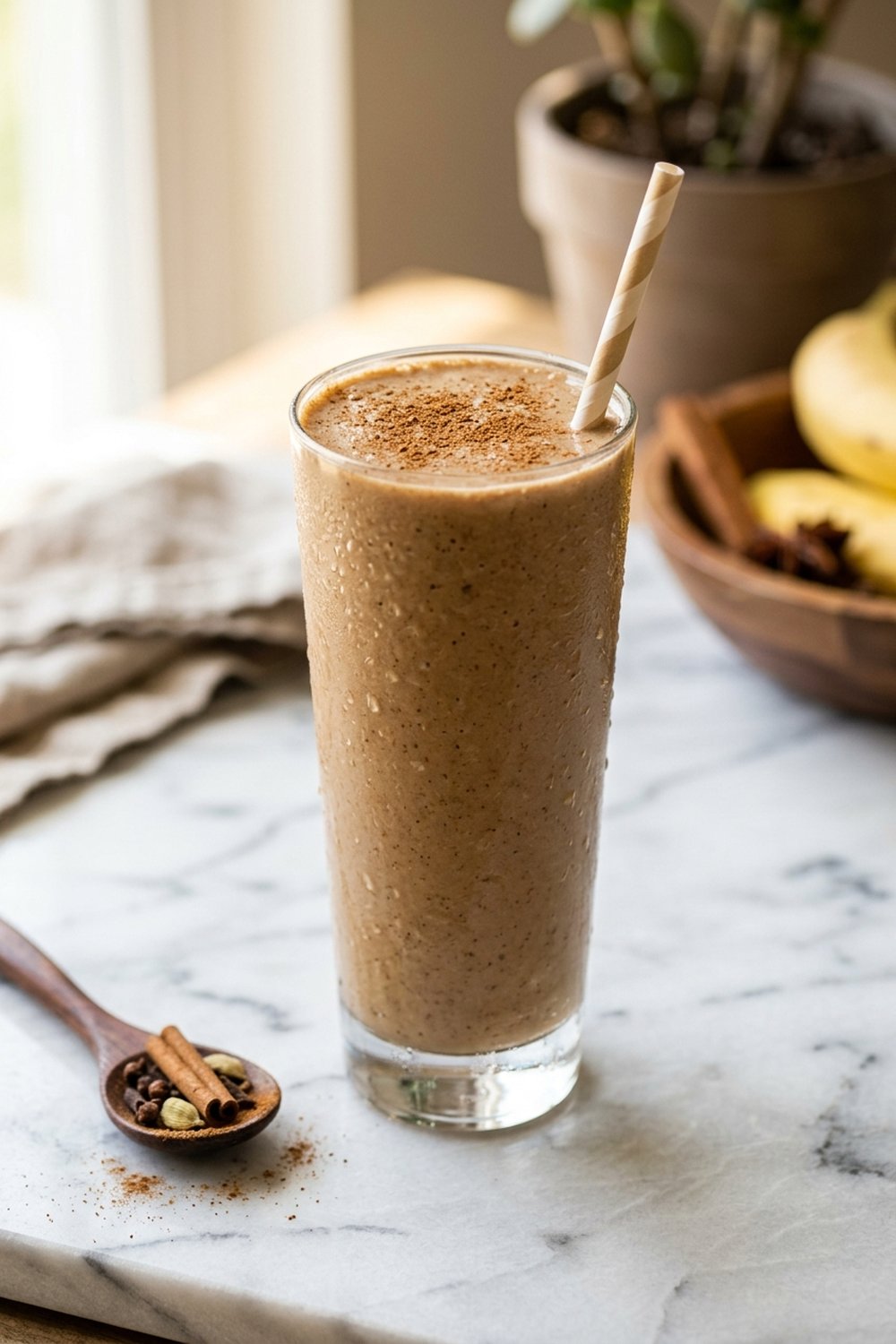Chai Spiced Banana Smoothie close up