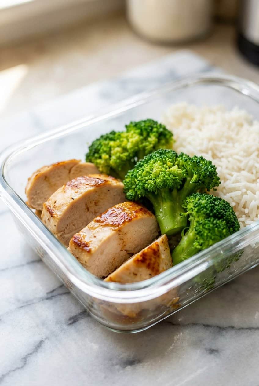Close up of Chicken And Broccoli Meal Prep