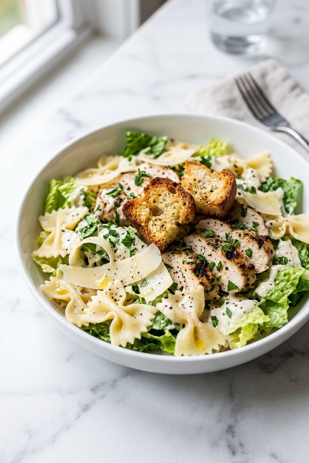 Chicken Caesar Pasta Salad close up