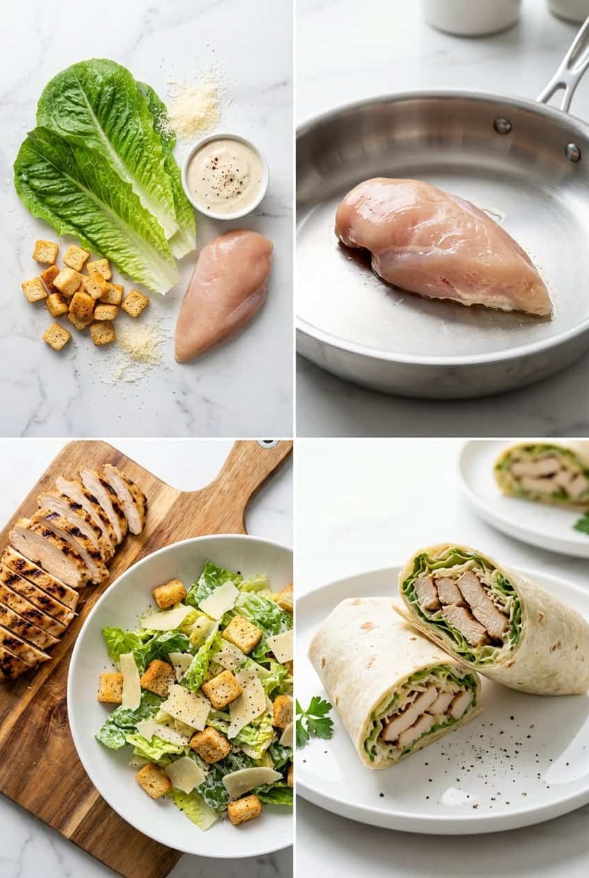 Step by step process for making Chicken Caesar Wrap