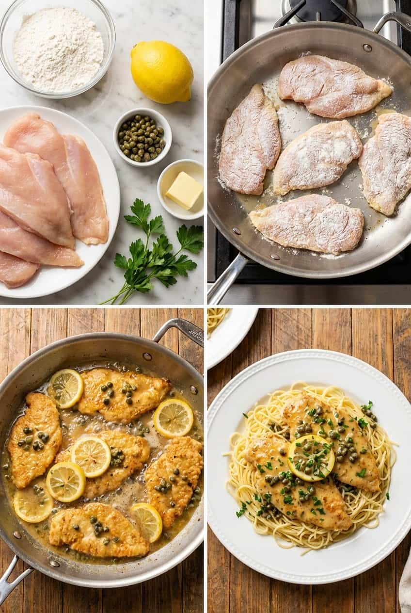 Step by step process for making Chicken Piccata