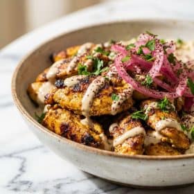 Close up of Chicken Shawarma Bowls