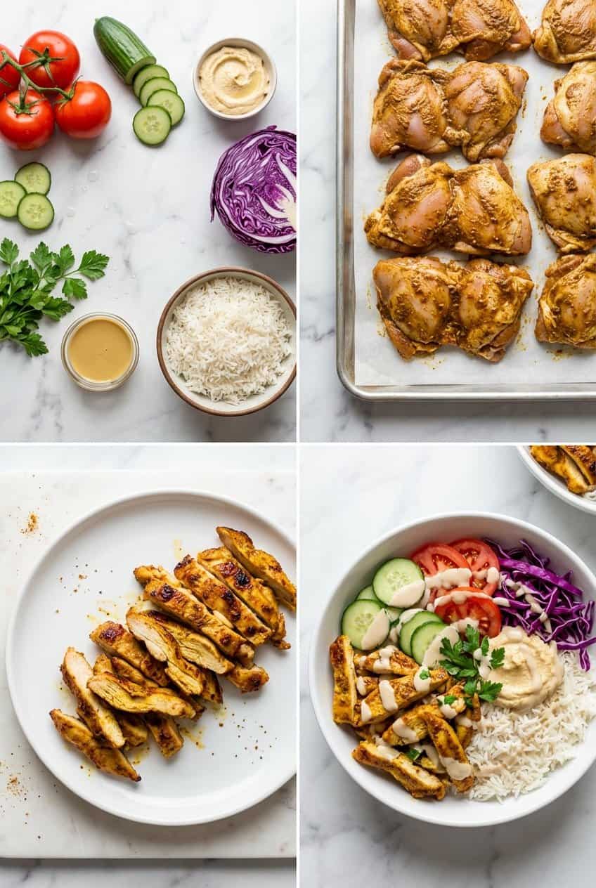 Step by step process for making Chicken Shawarma Bowls