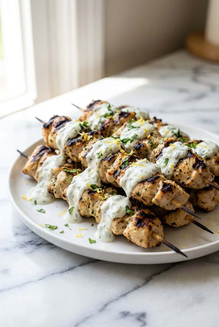 Close up of Chicken Souvlaki