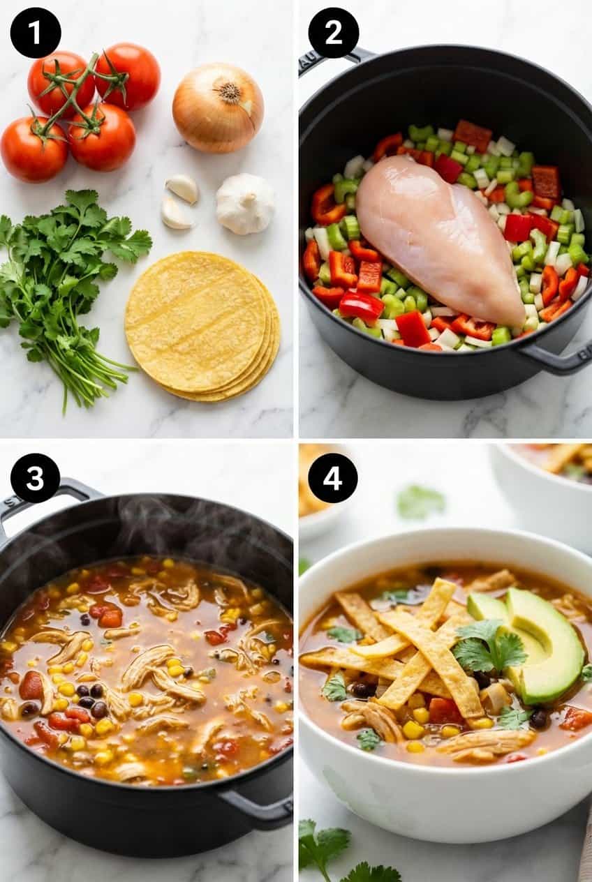 Step by step process for making Chicken Tortilla Soup