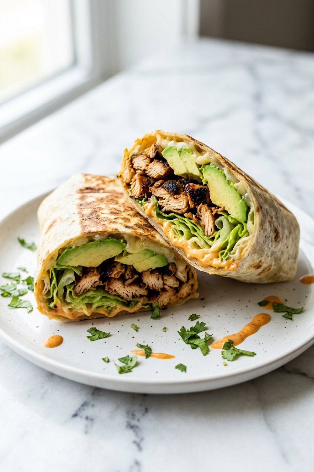 Chipotle Chicken Avocado Wrap close up