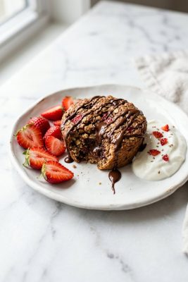 Chocolate Strawberry Baked Oats served on a plate