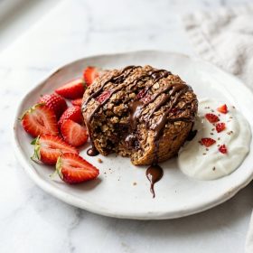 Chocolate Strawberry Baked Oats served on a plate