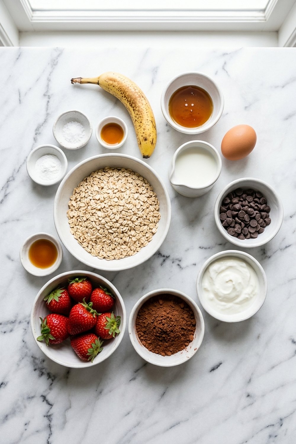 Ingredients for Chocolate Strawberry Baked Oats