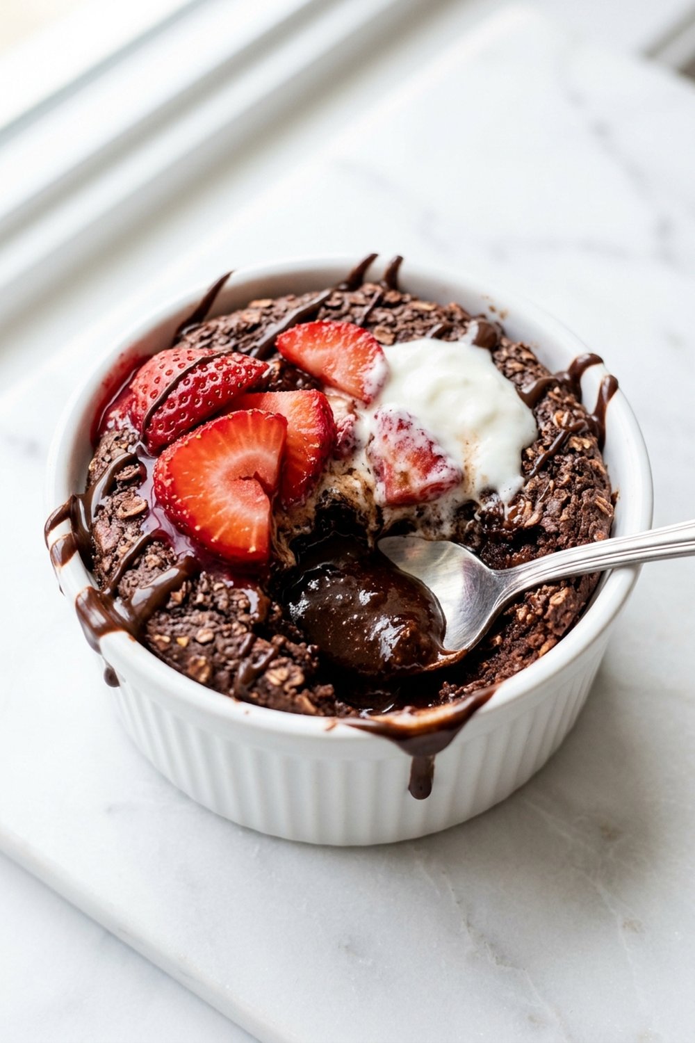 Chocolate Strawberry Baked Oats close up