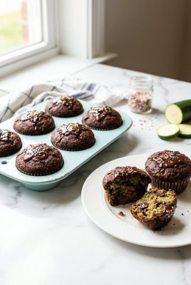 Chocolate zucchini muffins with chocolate chips on a white plate