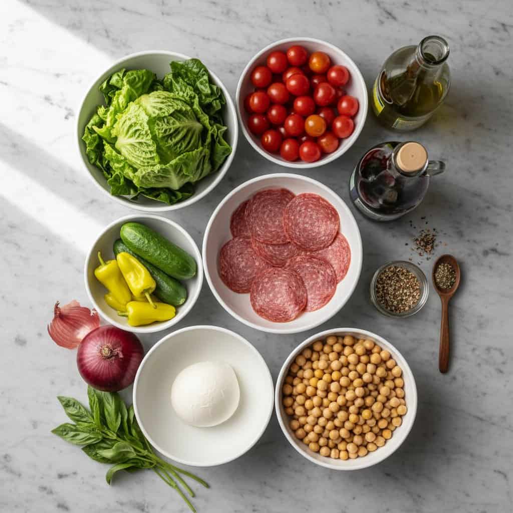 Ingredients for chopped Italian salad