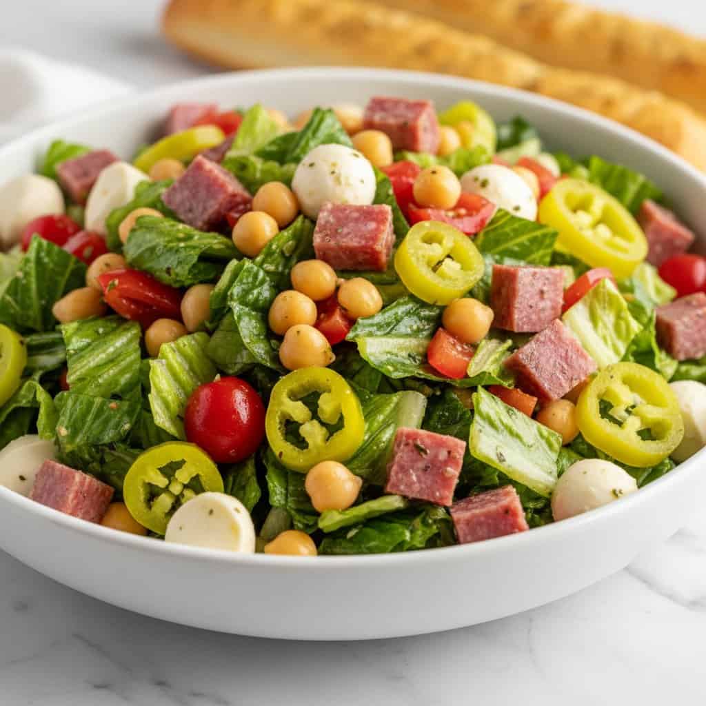 Close up of chopped Italian salad