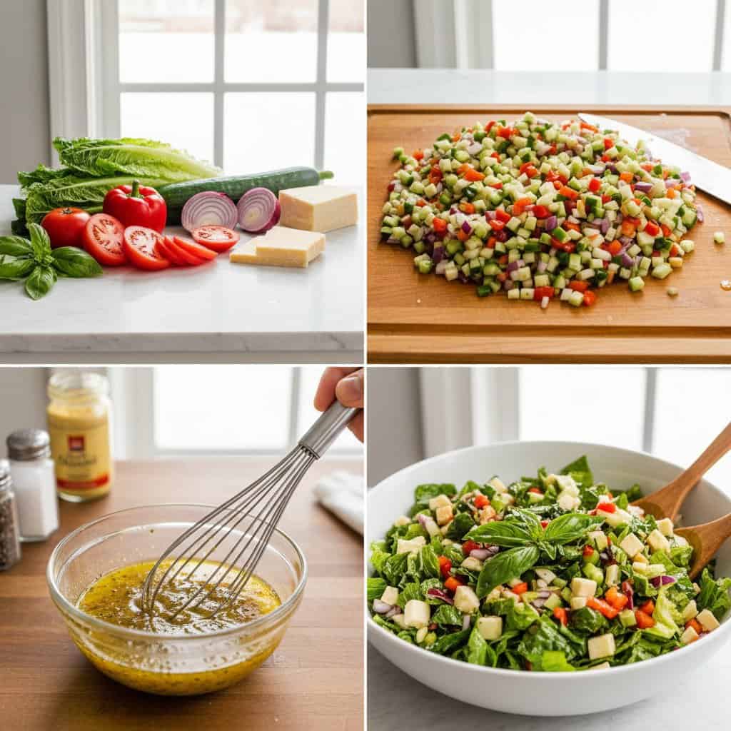 Step by step process for chopped Italian salad