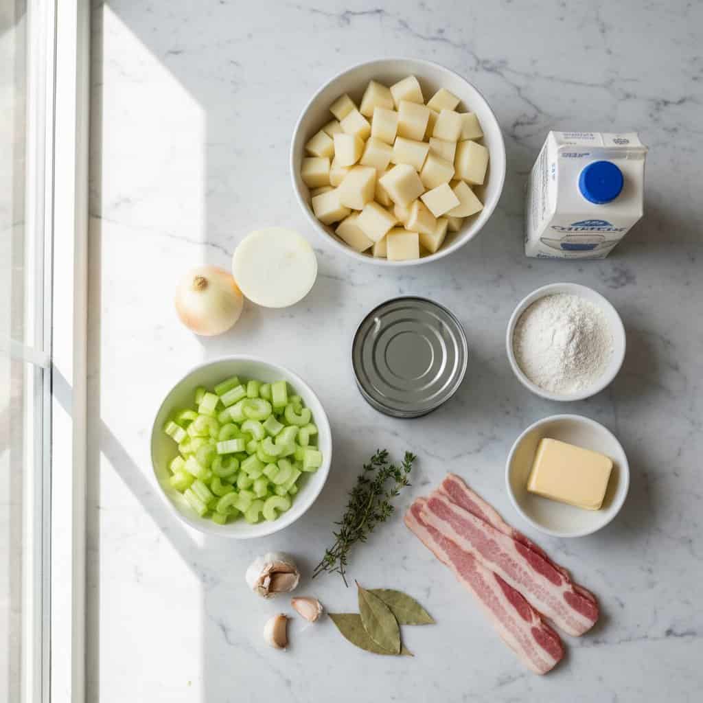 Ingredients for lightened up clam chowder