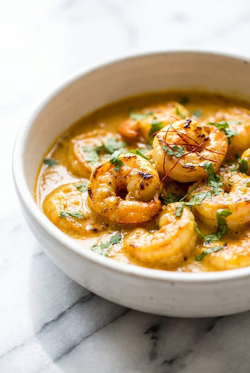 Close up of Coconut Curry Shrimp