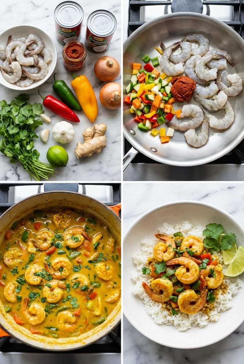 Step by step process for making Coconut Curry Shrimp
