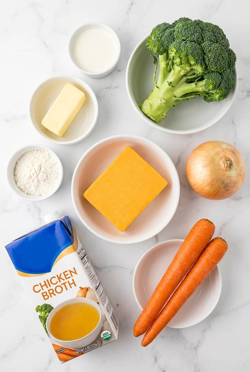 Ingredients for Copycat Panera Broccoli Cheddar Soup