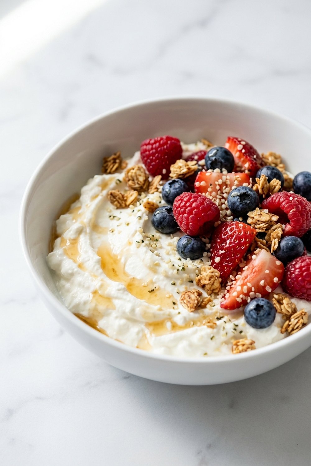Cottage Cheese Breakfast Bowl close up