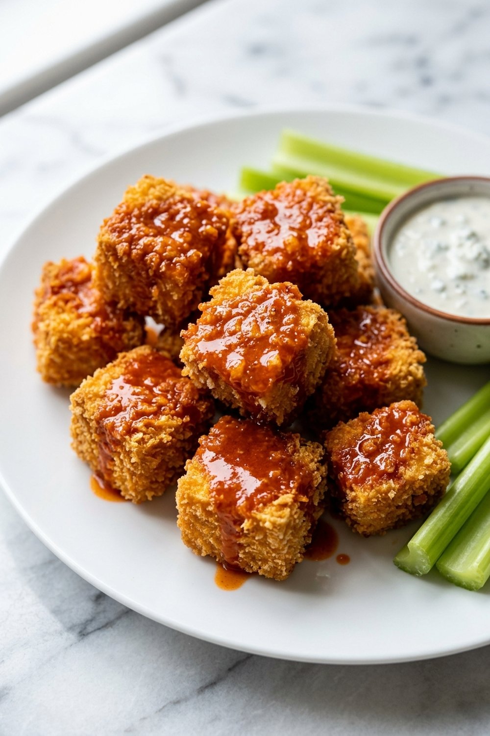 Crispy Baked Buffalo Tofu close up