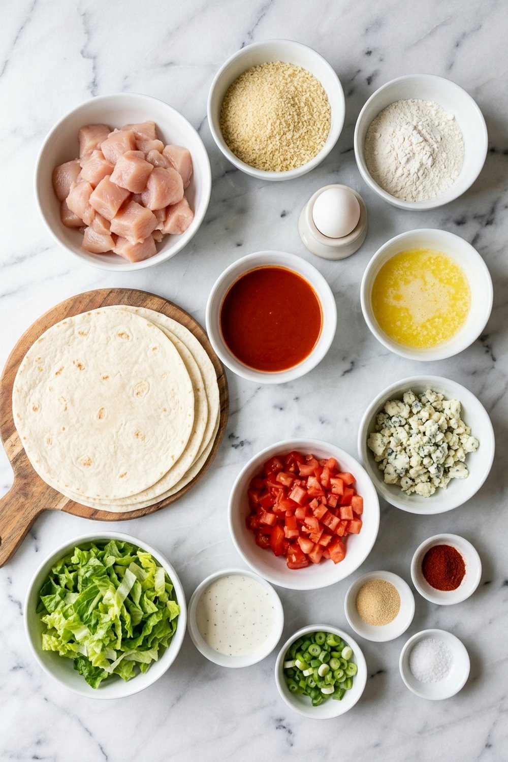 Ingredients for Crispy Buffalo Chicken Wraps