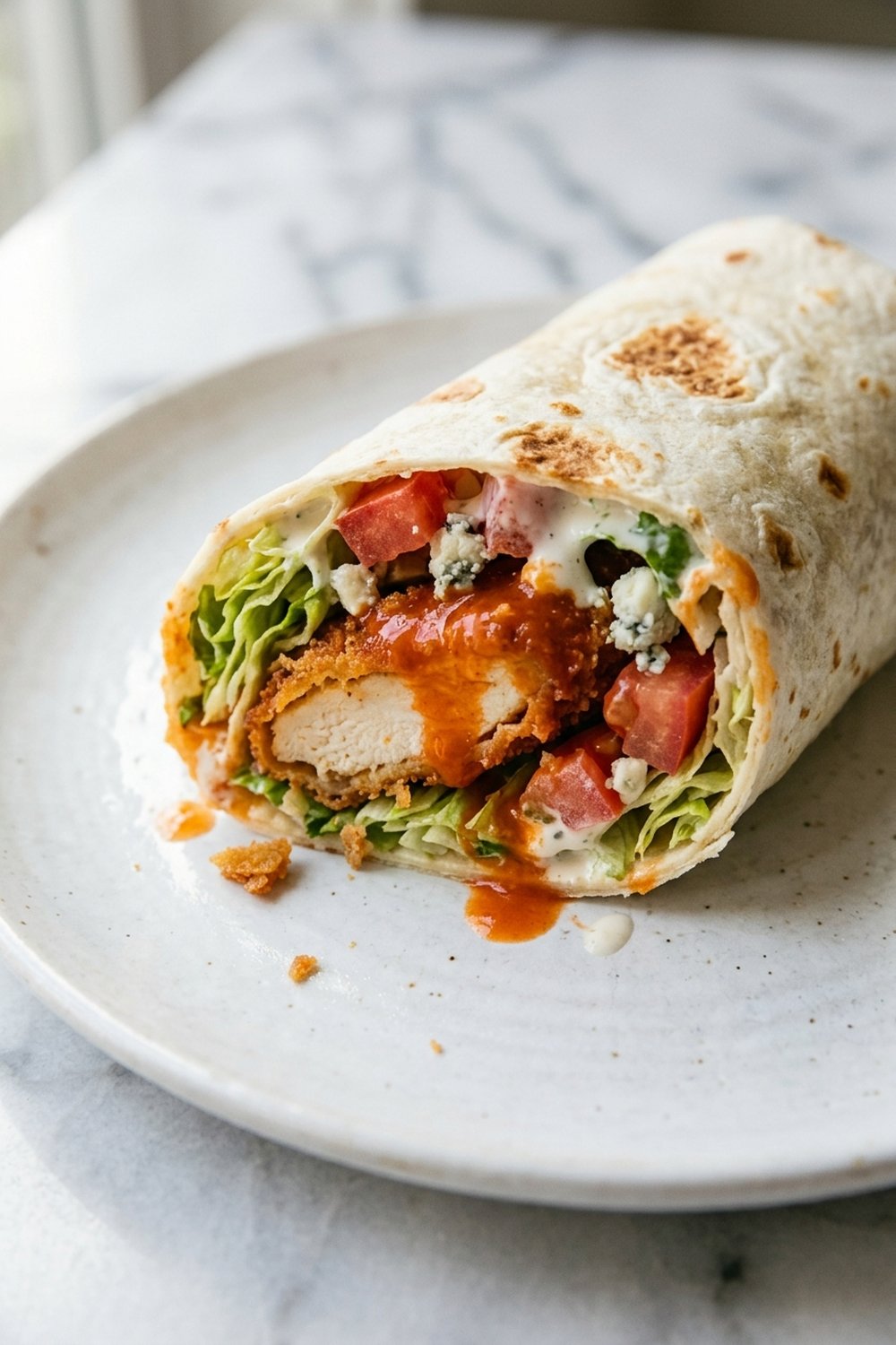 Crispy Buffalo Chicken Wraps close up