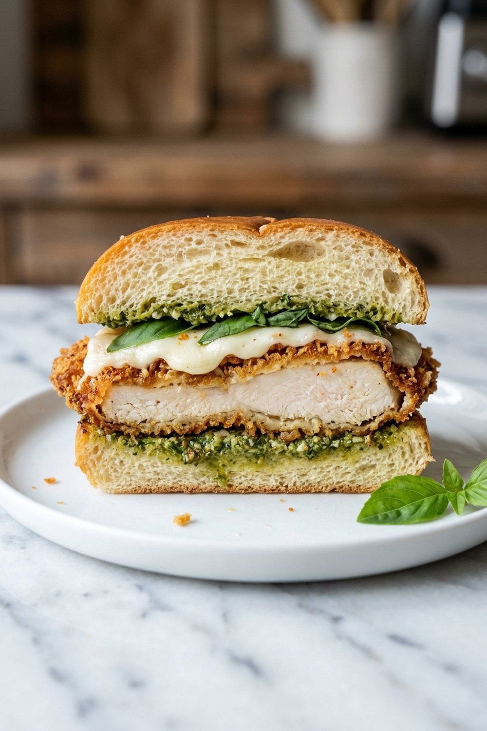 Crispy Chicken Pesto Sandwich close up