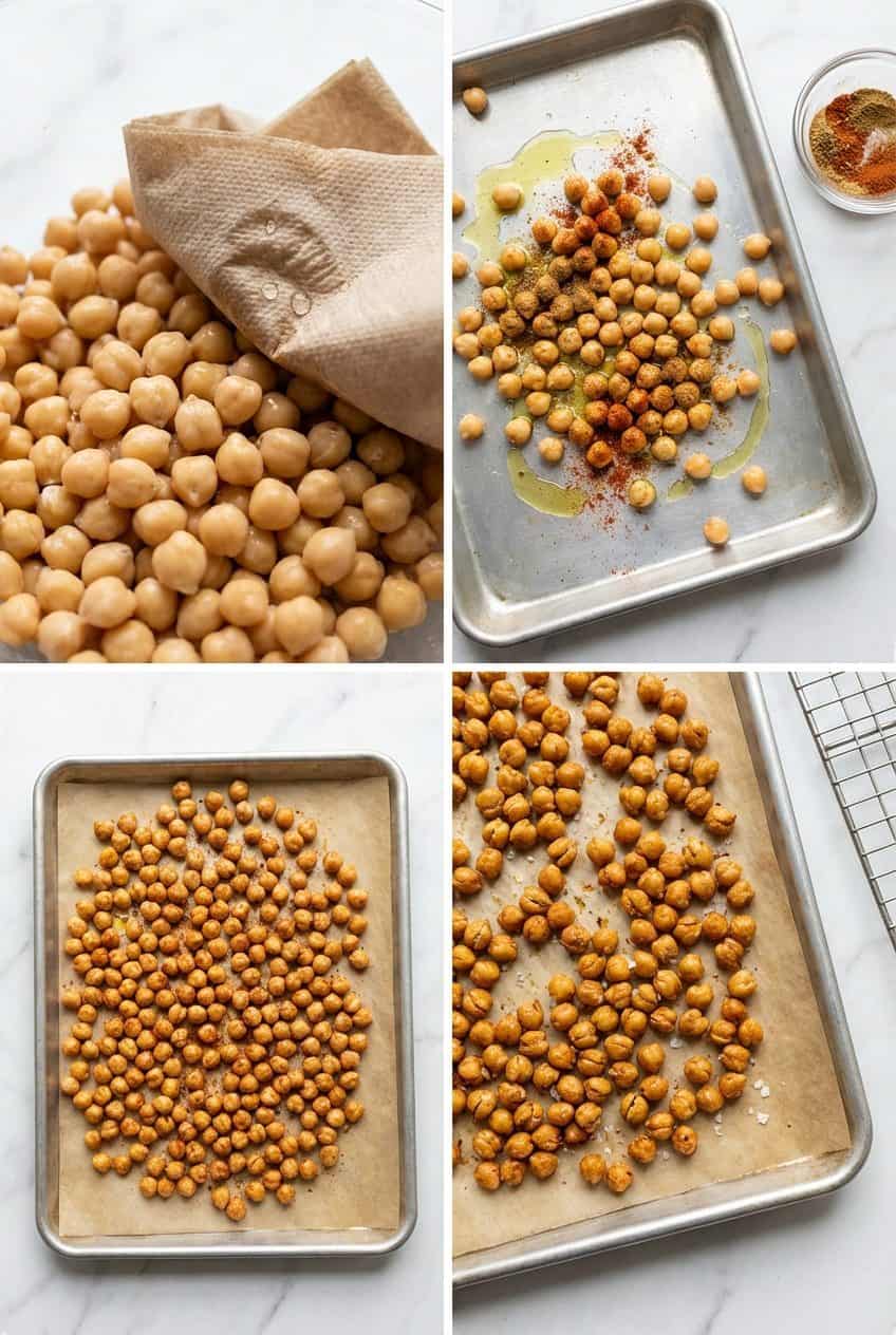 Step by step process of making crispy chickpeas