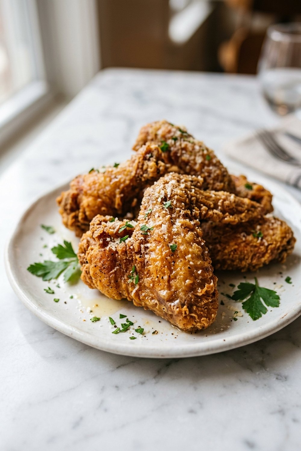 Crispy Garlic Parmesan Wings Air Fryer close up