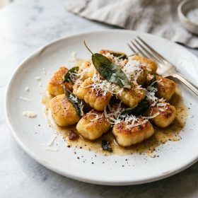 Crispy Gnocchi with Brown Butter served on a plate