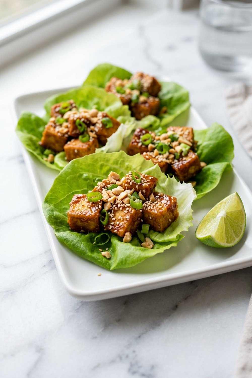 Crispy Peanut Tofu Lettuce Wraps