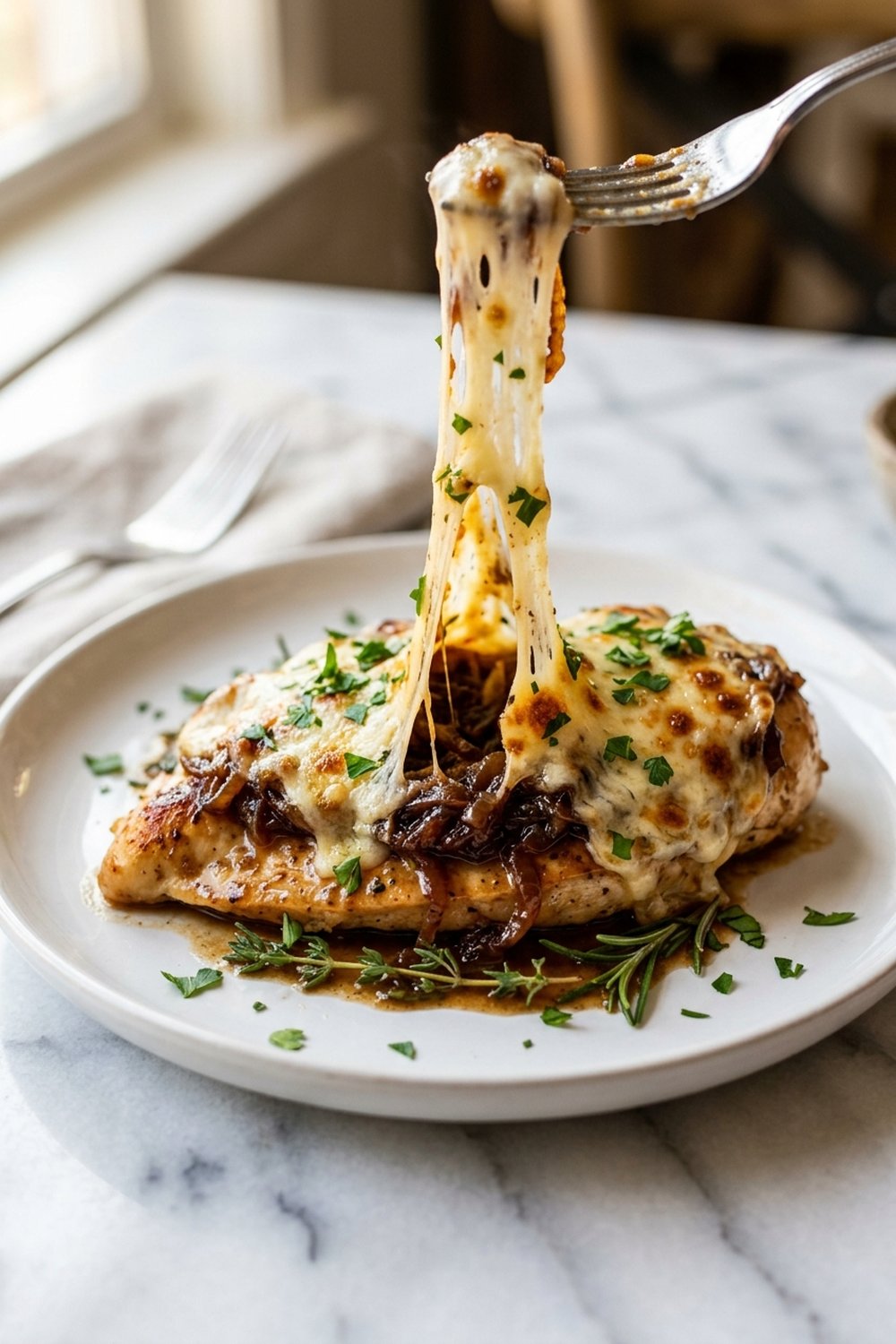 Crockpot French Onion Chicken close up