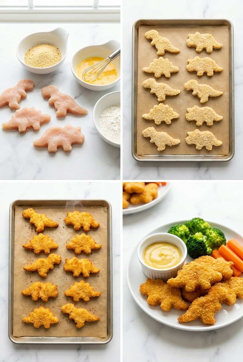 Step by step making dinosaur chicken nuggets