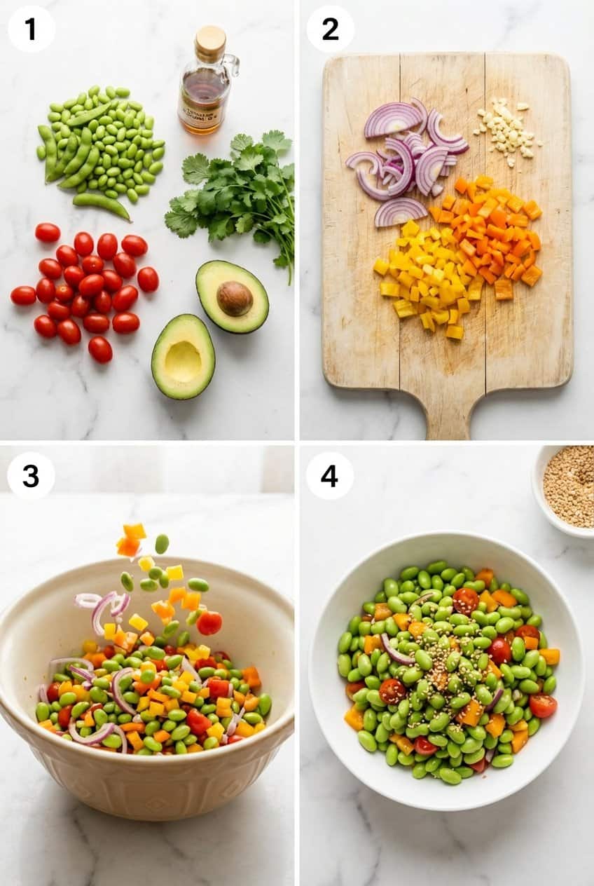 Step by step process for making Edamame Salad