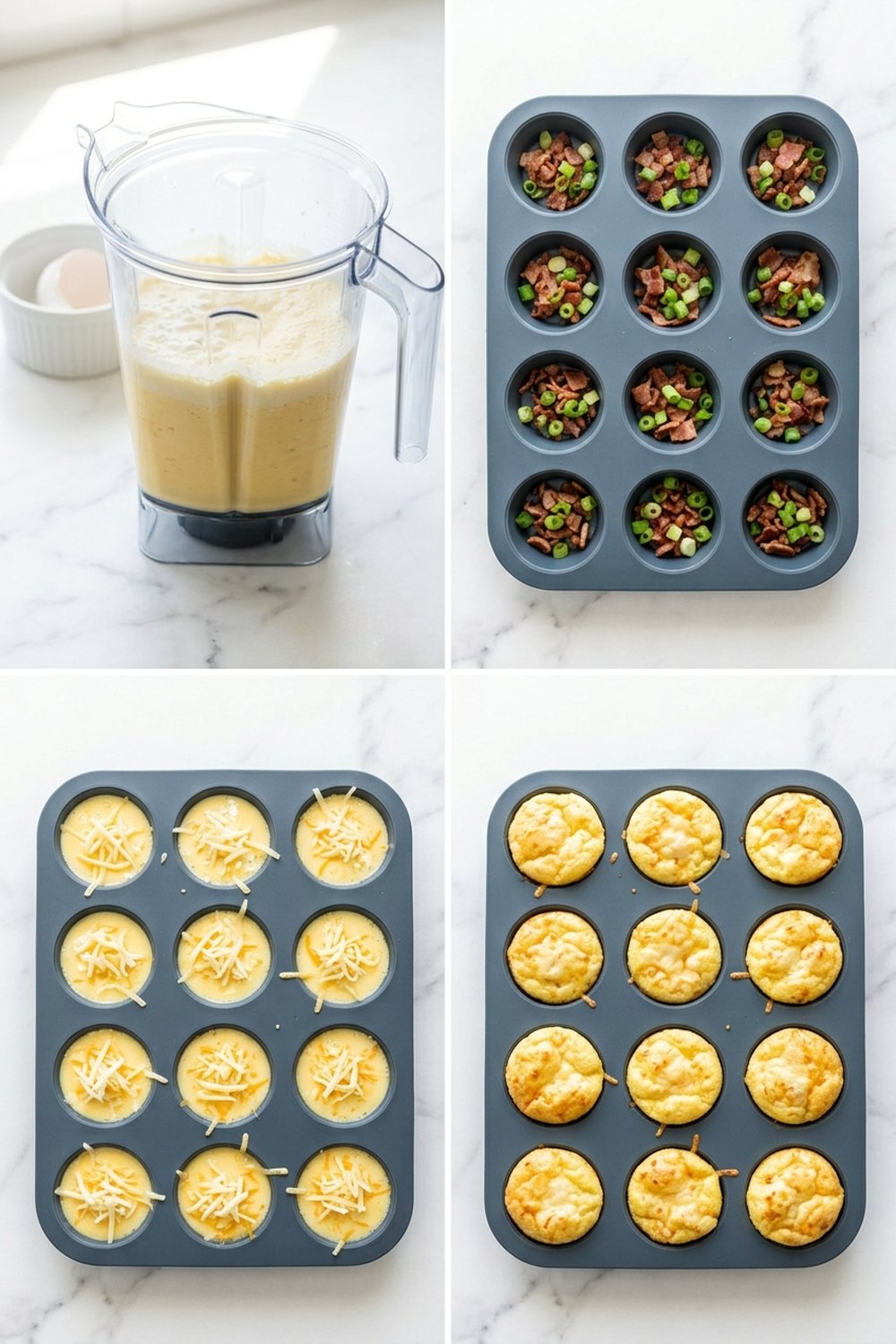 Four step process collage for making breakfast egg bites