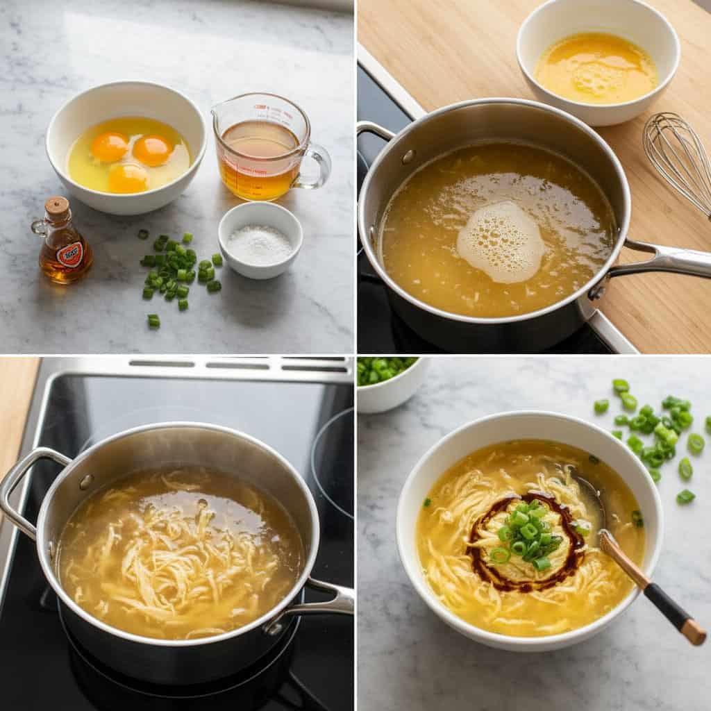 Step by step process of making egg drop soup