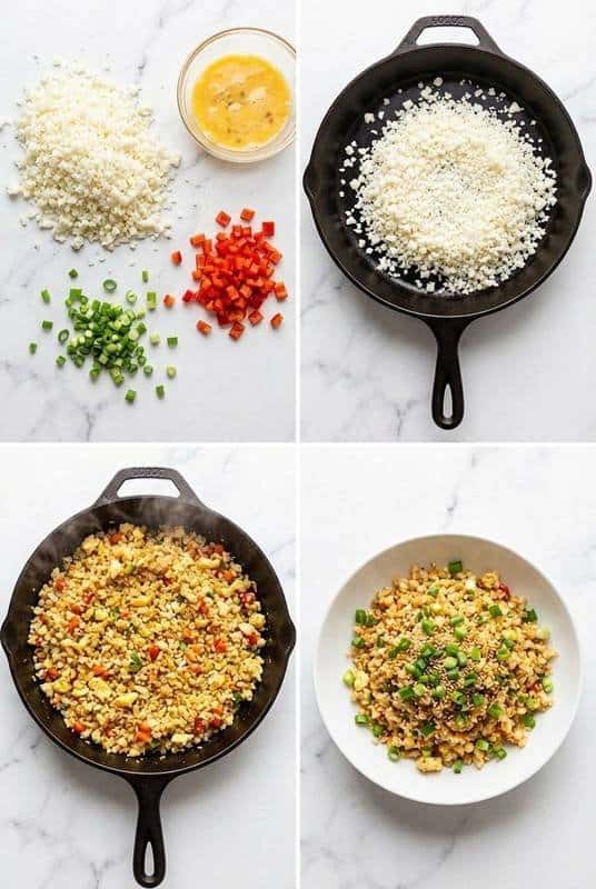 Step by step egg fried cauliflower rice