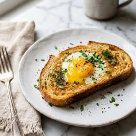 Egg in a Hole Toast served on a plate