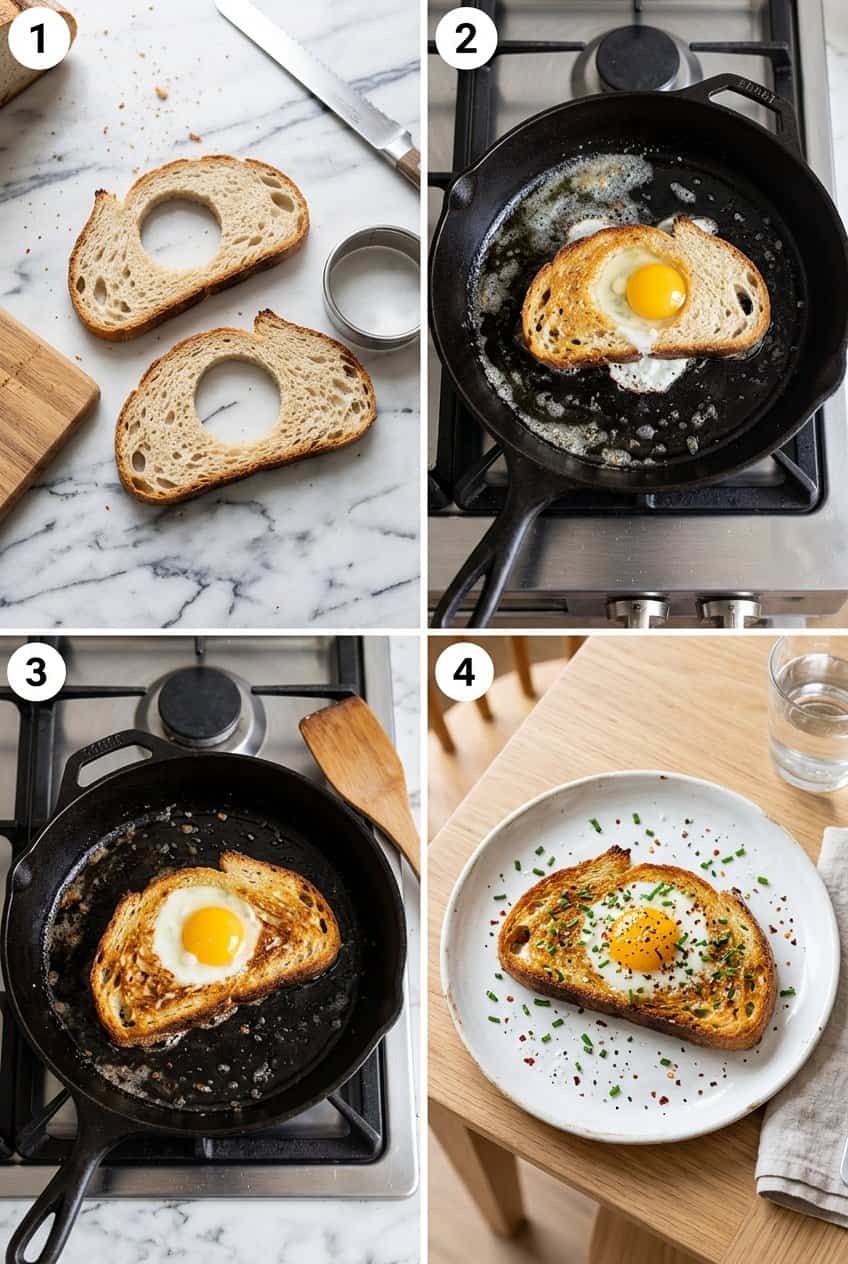 Step by step process for egg in a hole toast