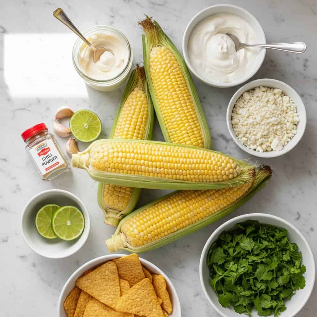 Raw ingredients for elote corn dip