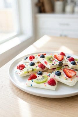 Frozen yogurt bark with colorful fruits