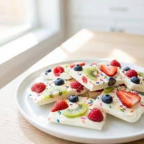 Frozen yogurt bark with colorful fruits