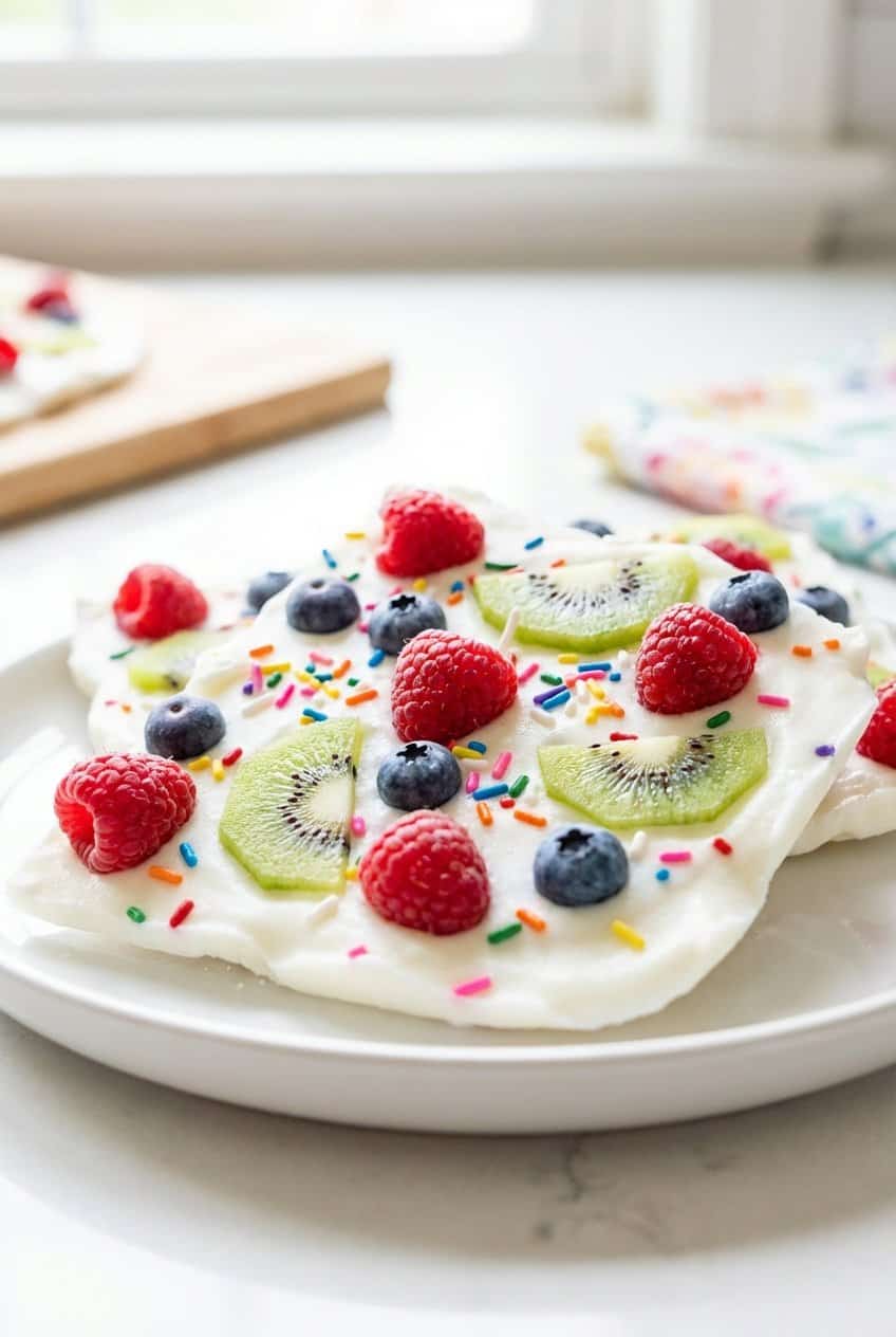 Close up of frozen yogurt bark piece