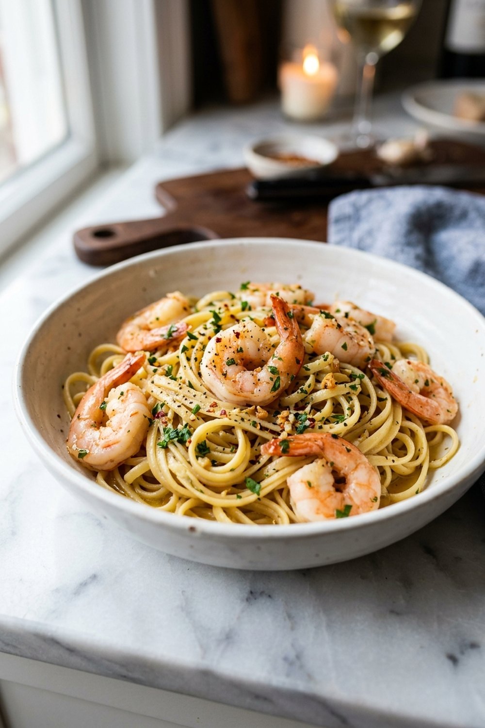 Garlic Butter Shrimp Scampi close up