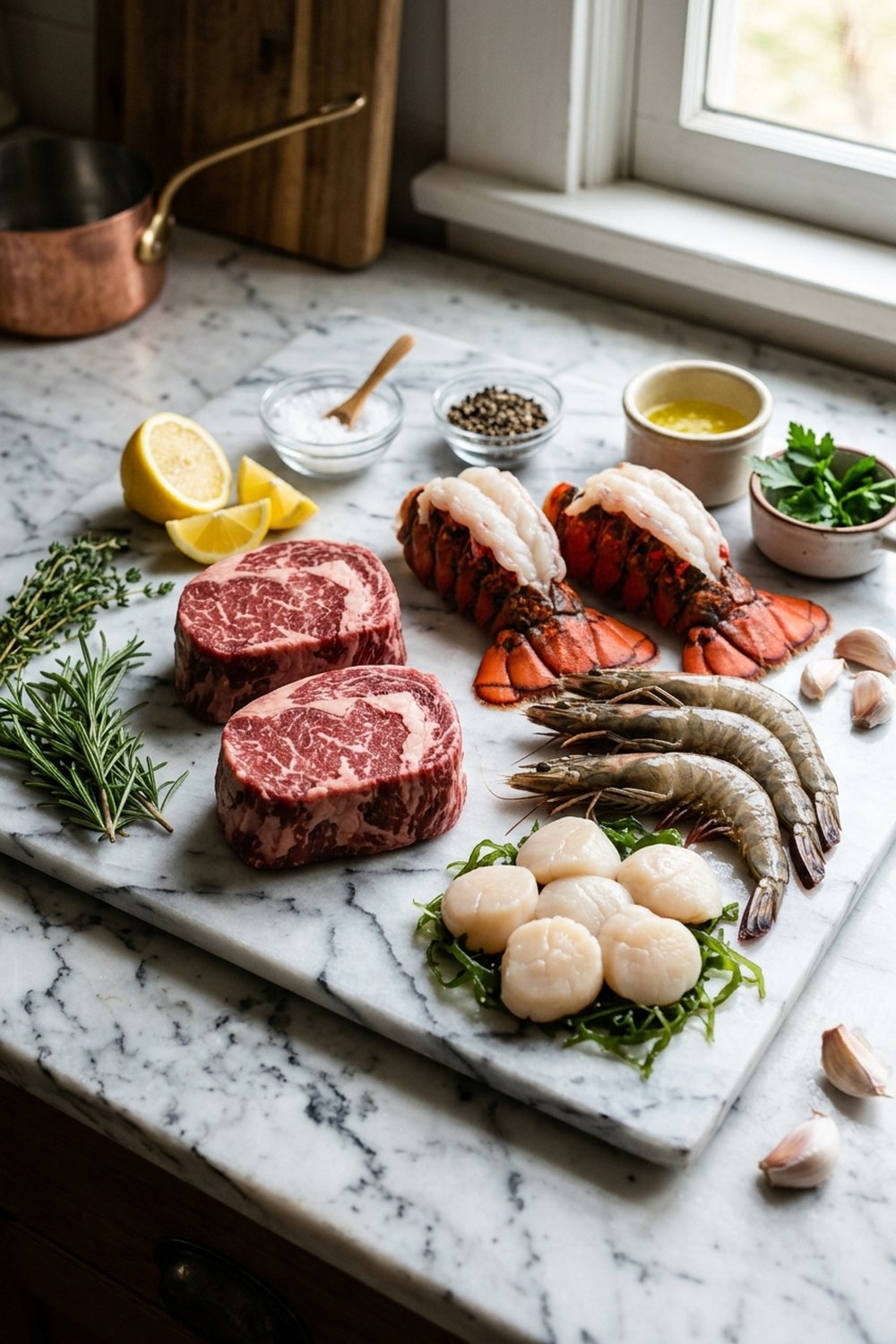 Garlic Butter Steak and Shrimp ingredients