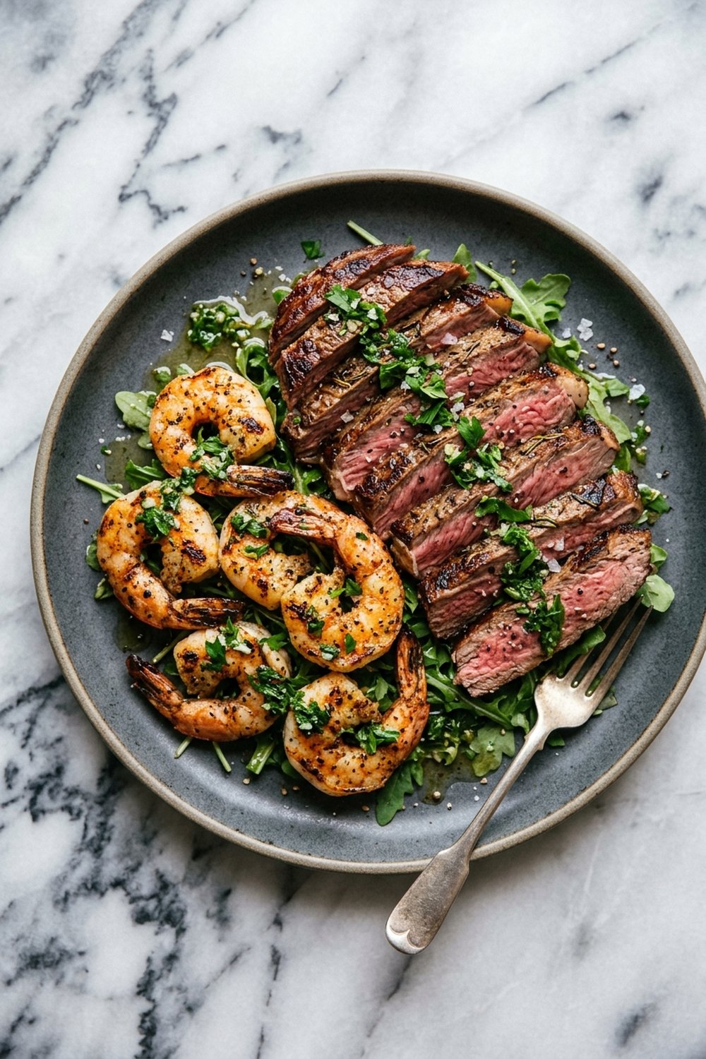 Garlic Butter Steak and Shrimp close up