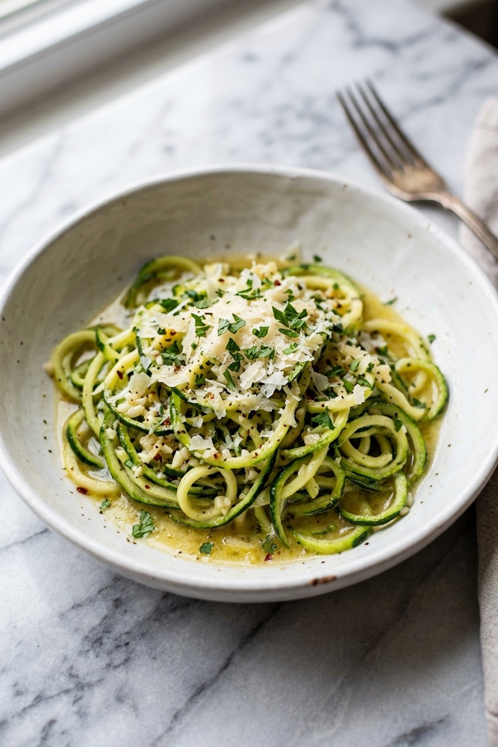 Garlic Parmesan Zucchini Noodles close up