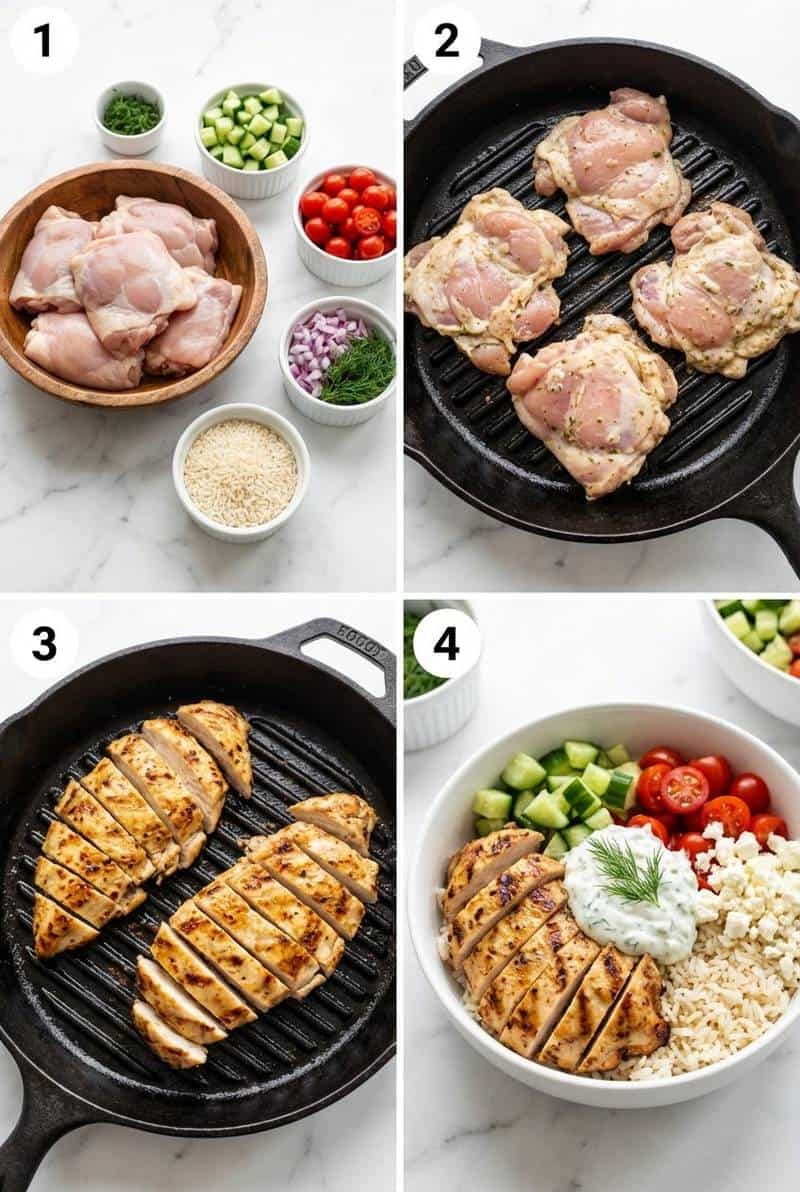 Step by step Greek chicken bowls