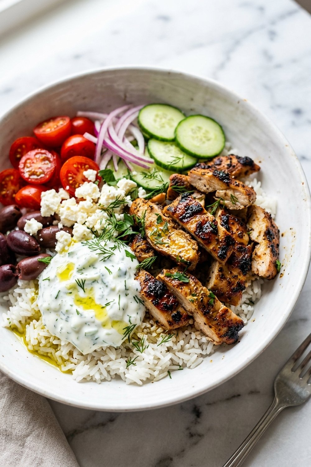 Greek Chicken Gyro Bowls close up