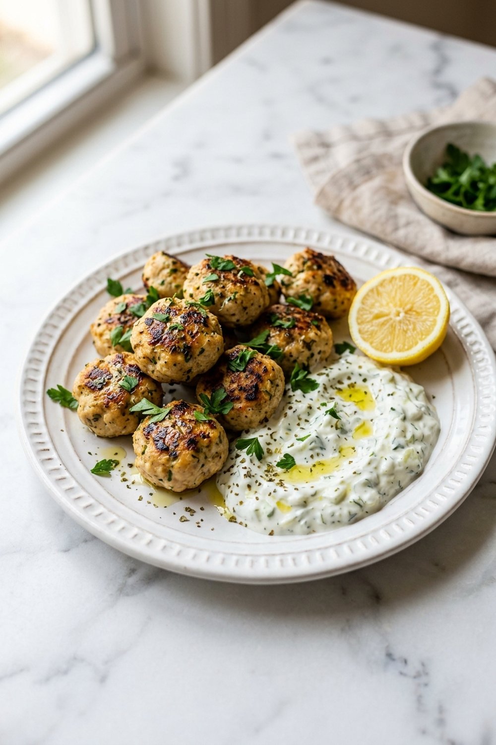 Greek Chicken Meatballs (Keftedes) hero shot